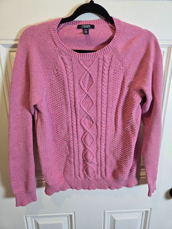 Chaps Sweaters - Chaps Pink Cable Knit Sweater Women's Medium Cotton Blend Preppy Cottagecore
